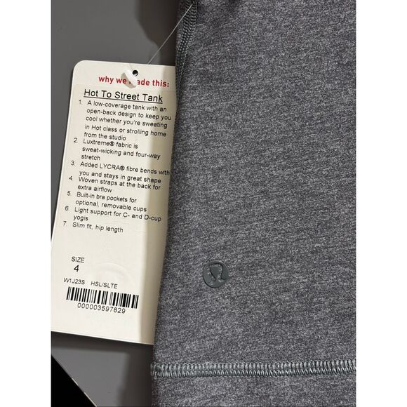 Lululemon Hot To Street Tank top Heathered Slate strappy back size 4 new - Picture 12 of 13